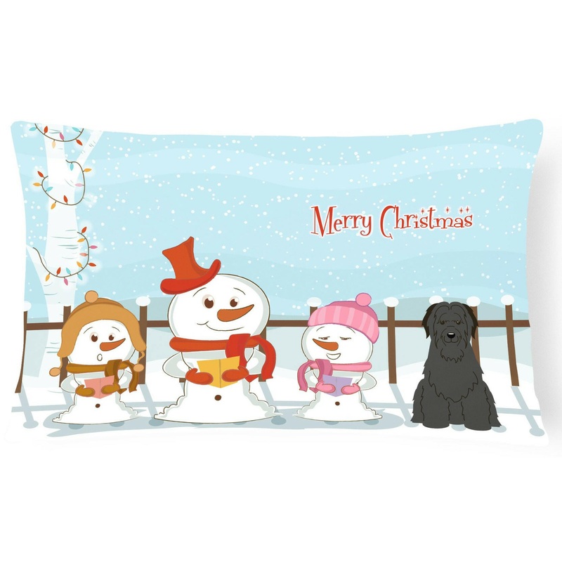 Merry Christmas Carolers Briard Black Canvas Fabric Decorative Pillow BB2412PW1216