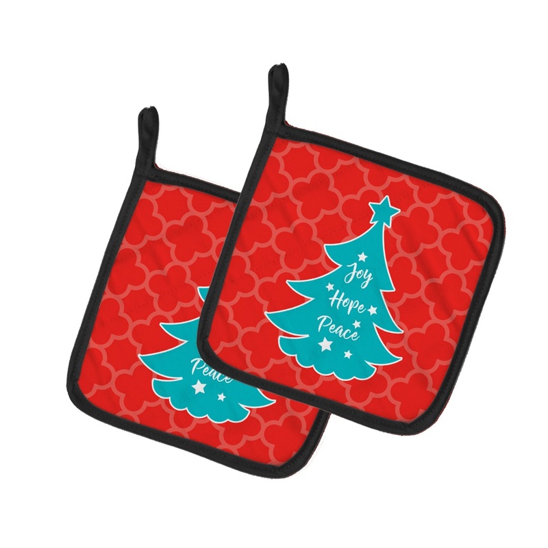 Christmas Tree Red Teal Pot Holders - Set of 2 - Heat-Resistant Kitchen Essentials BB6969PTHD