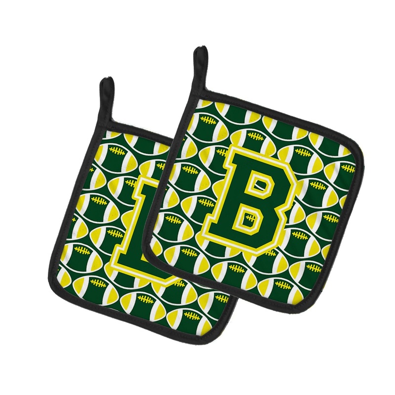Letter B Football Green and Yellow Pot Holders - Set of 2 - Heat-Resistant Kitchen Essentials CJ1075-BPTHD