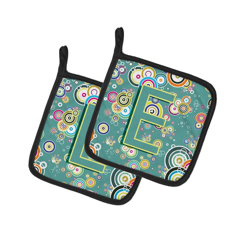 Letter E Circle Circle Teal Initial Alphabet Pot Holders - Set of 2 - Heat-Resistant Kitchen Essentials CJ2015-EPTHD